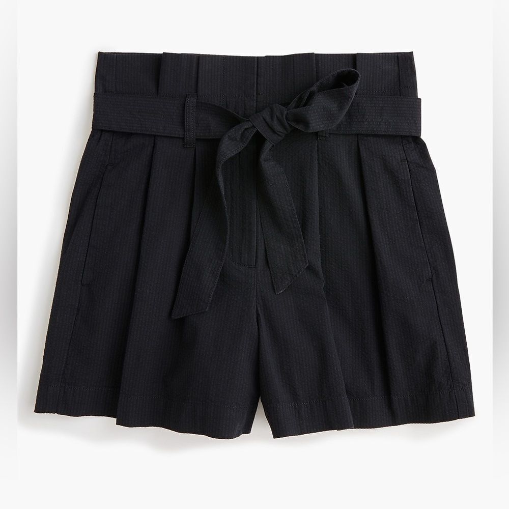 J. Crew Women's Paper Bag Shorts w/ Belt in Searsucker Black 100% Cotton Size 10